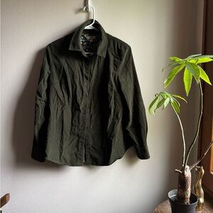Dark Green Corduroy Button-Up Shirt